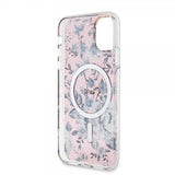 Guess iPhone 11 -suojakuori Flower MagSafe, pinkki
