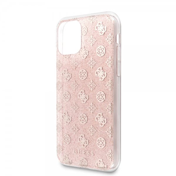 Guess iPhone 11 -suojakuori, Glitter Hearts, vaaleanpunainen