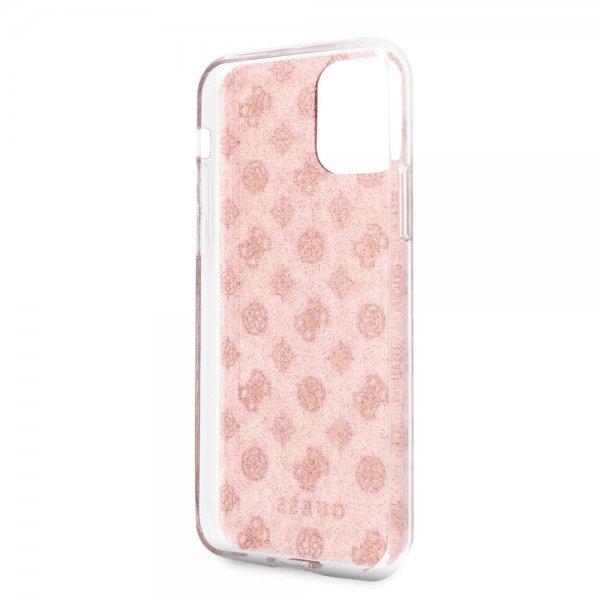 Guess iPhone 11 -suojakuori, Glitter Hearts, vaaleanpunainen