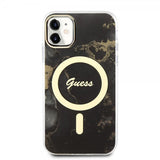 Guess iPhone 11 -suojakuori Golden Marble MagSafe, musta