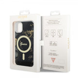 Guess iPhone 11 -suojakuori Golden Marble MagSafe, musta