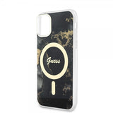 Guess iPhone 11 -suojakuori Golden Marble MagSafe, musta