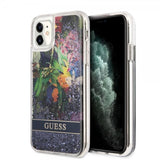 Guess iPhone 11 -suojakuori Liquid Glitter Flower Pattern sininen