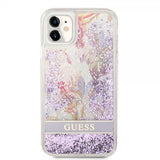 Guess iPhone 11 -suojakuori Liquid Glitter Flower Pattern - violetti