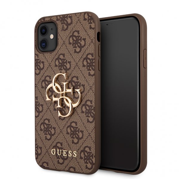 Guess iPhone 11 -suojakuori, metallilogo, ruskea