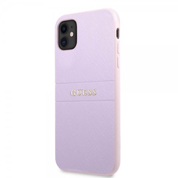 Guess iPhone 11 -suojakuori Saffiano Metal Logo Lila