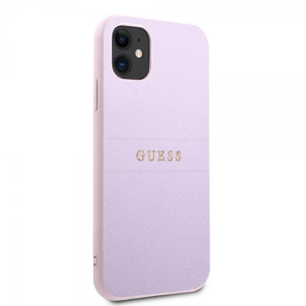 Guess iPhone 11 -suojakuori Saffiano Metal Logo Lila