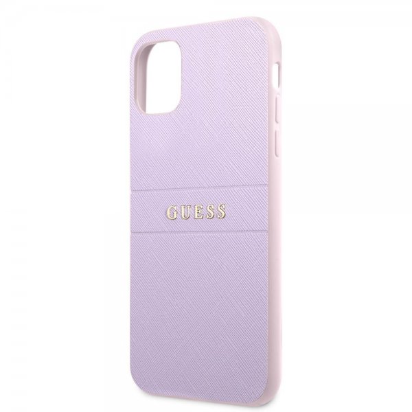 Guess iPhone 11 -suojakuori Saffiano Metal Logo Lila