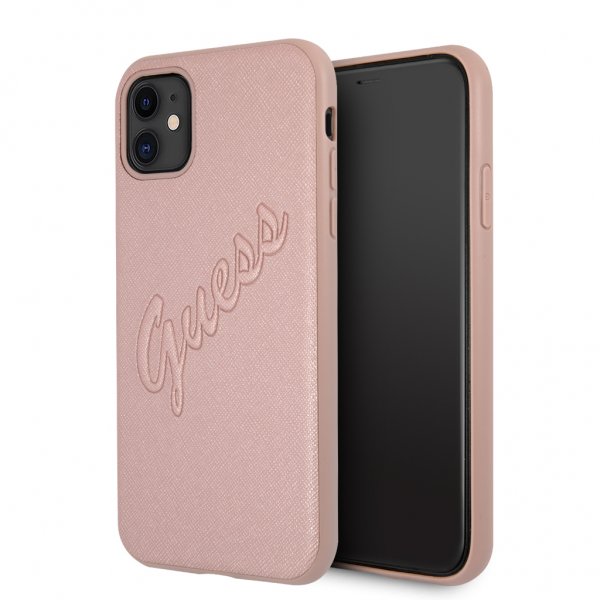 Guess iPhone 11 -suojakuori Saffiano Vintage Script, ruusukulta