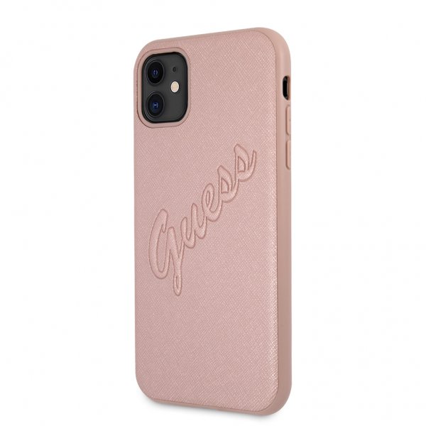 Guess iPhone 11 -suojakuori Saffiano Vintage Script, ruusukulta