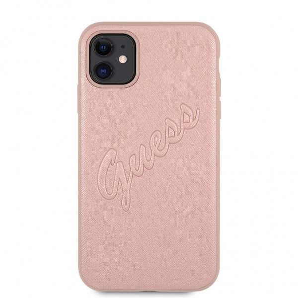 Guess iPhone 11 -suojakuori Saffiano Vintage Script, ruusukulta