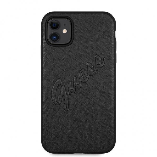 Guess iPhone 11 -suojakuori Saffiano Vintage Script - musta