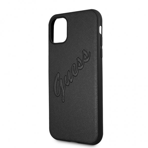 Guess iPhone 11 -suojakuori Saffiano Vintage Script - musta