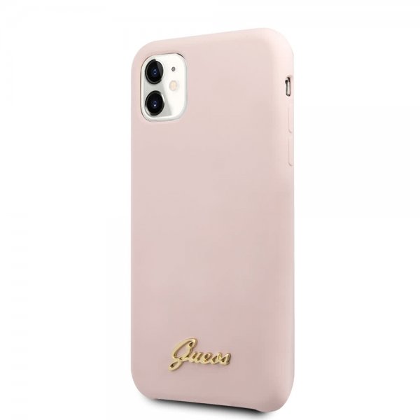 Guess iPhone 11 -suojakuori, silikoninen, vaaleanpunainen, vintage