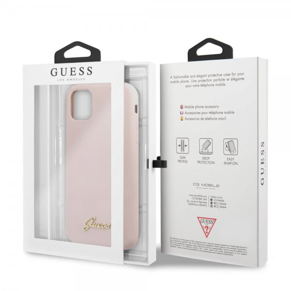 Guess iPhone 11 -suojakuori, silikoninen, vaaleanpunainen, vintage