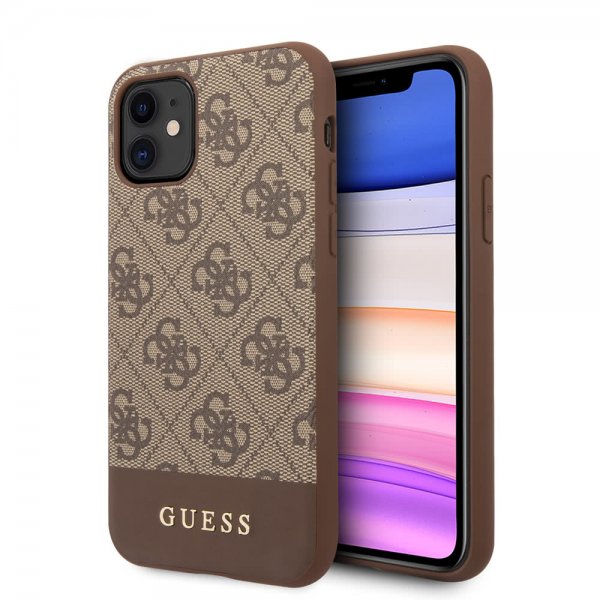Guess iPhone 11 -kuori, Stripe Cover, ruskea