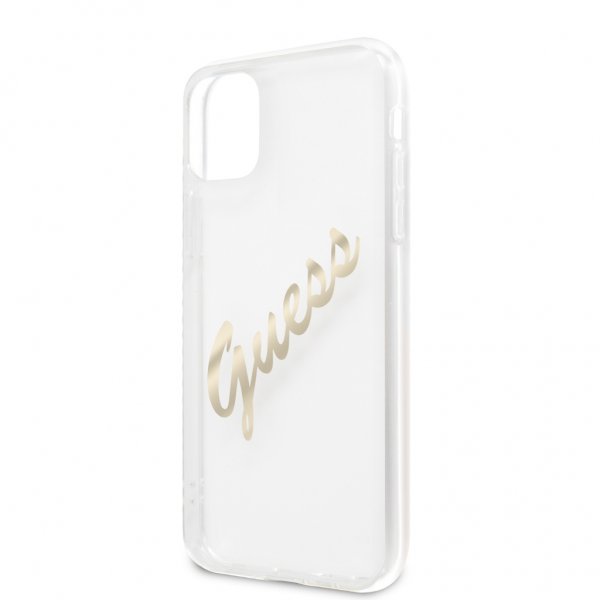Guess iPhone 11 -kuori Vintage Script, kulta, läpinäkyvä
