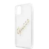 Guess iPhone 11 -kuori Vintage Script, kulta, läpinäkyvä