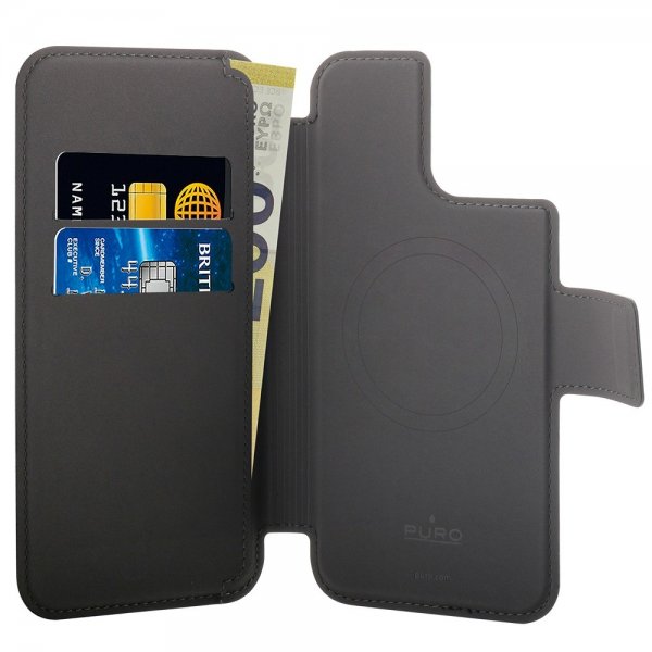 Puro iPhone 12/12 Pro/13/14/15 Fodral MagSafe Folio Musta