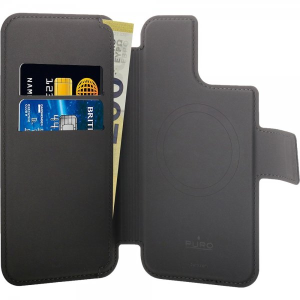 Puro iPhone 12/13/14/15 Pro Max/iPhone 14/15 Plus MagSafe Folio -suojakotelo, musta