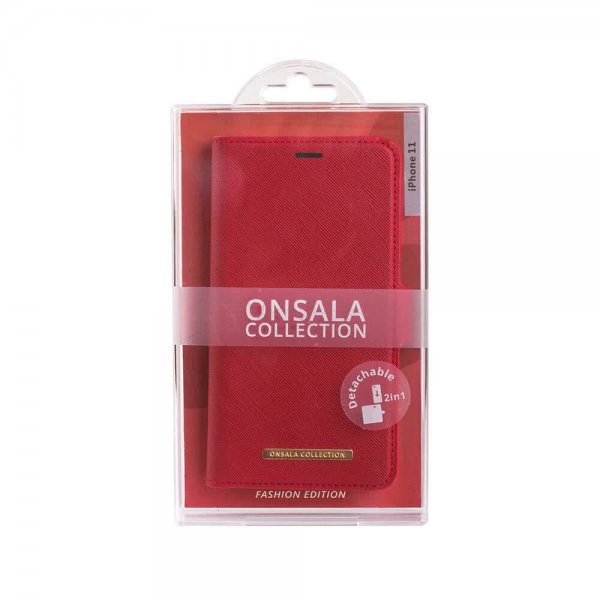 Onsala iPhone 12 Mini Suojakotelo Fashion Edition Irrotettava Kuori Saffiano Punainen