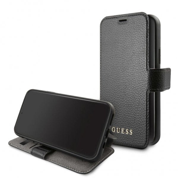 Guess iPhone 12 Mini Kotelo Nahkarakenne Musta