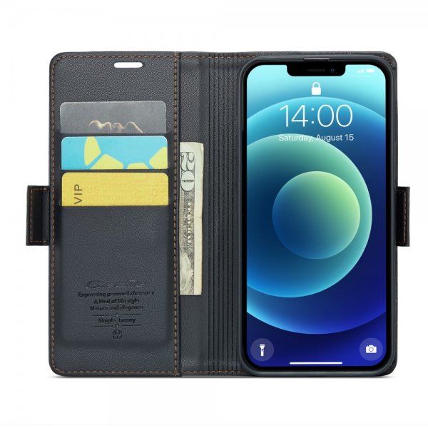 CaseMe iPhone 12/iPhone 12 Pro Kotelo 023 Series Musta