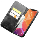 Qialino iPhone 12/iPhone 12 Pro Kotelo, aitoa nahkaa, musta