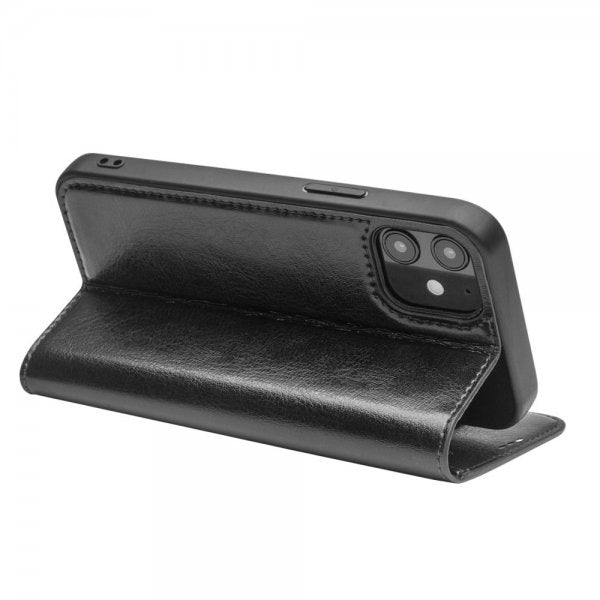 Qialino iPhone 12/iPhone 12 Pro Kotelo, aitoa nahkaa, musta
