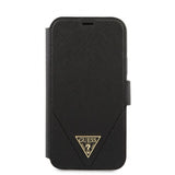 Guess iPhone 12/iPhone 12 Pro Kotelo Gold Triangle Saffiano Musta