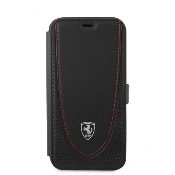 Ferrari iPhone 12/iPhone 12 Pro Kotelo Logo Perforoitu Musta