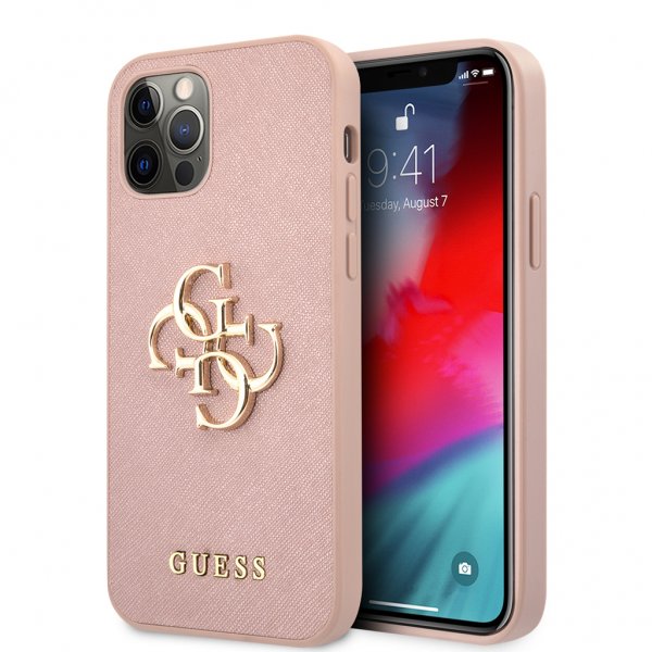 Guess iPhone 12/iPhone 12 Pro Kuori 4G Logo Saffiano Ruusu