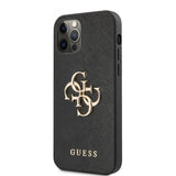 Guess iPhone 12/iPhone 12 Pro Kuori 4G Logo Saffiano Musta