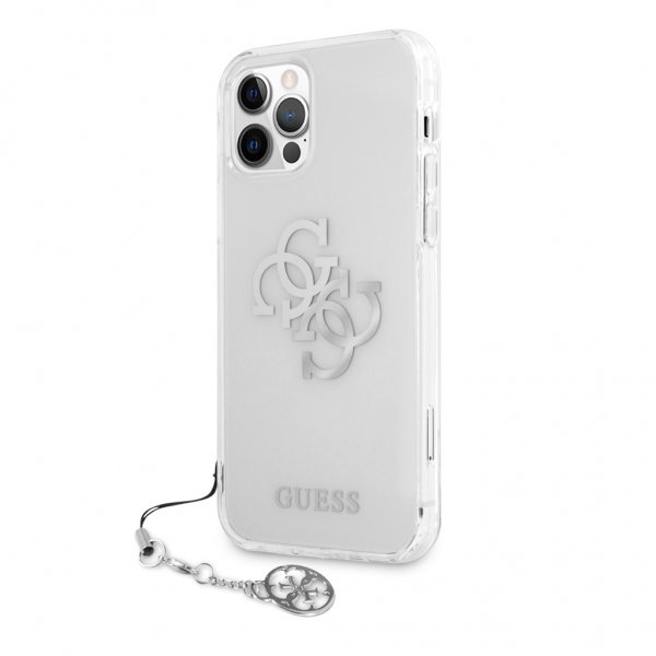 Guess iPhone 12/iPhone 12 Pro Suojakuori 4G Logo Hopea Läpinäkyvä