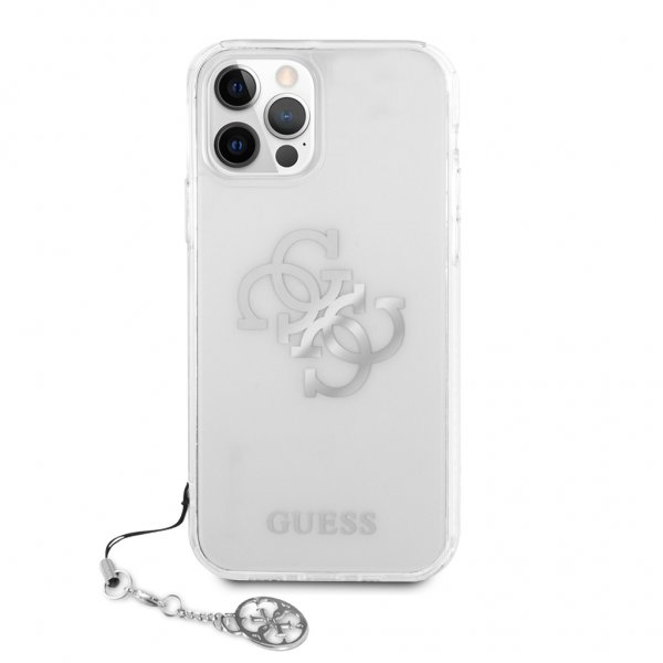 Guess iPhone 12/iPhone 12 Pro Suojakuori 4G Logo Hopea Läpinäkyvä
