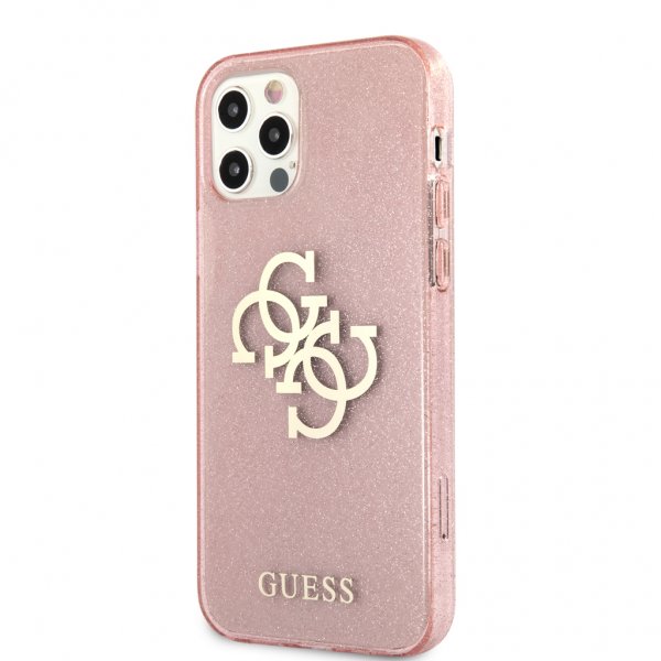 Guess iPhone 12/iPhone 12 Pro Kotelo Täysi Kimalle Ruusu