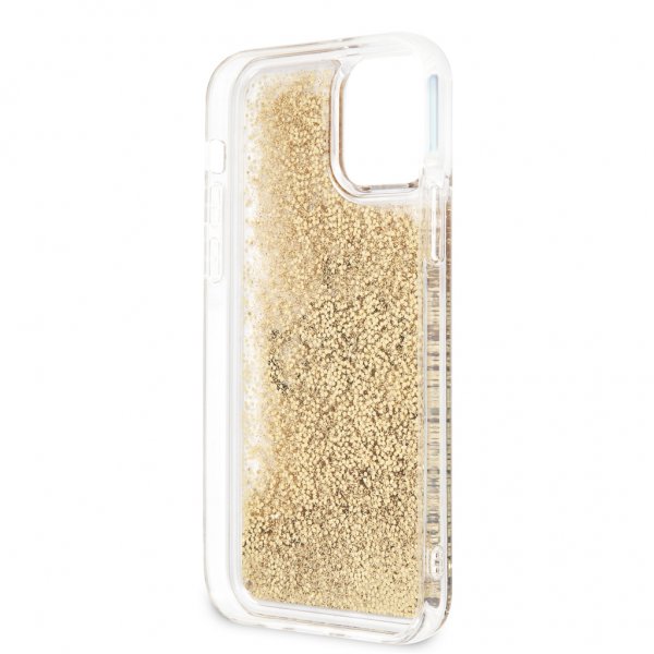 Guess iPhone 12/iPhone 12 Pro -kuoret nestemäisellä glitterillä, kulta/kirkas