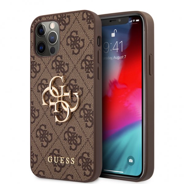 Guess iPhone 12/iPhone 12 Pro Suojakuori Metal Logo, ruskea