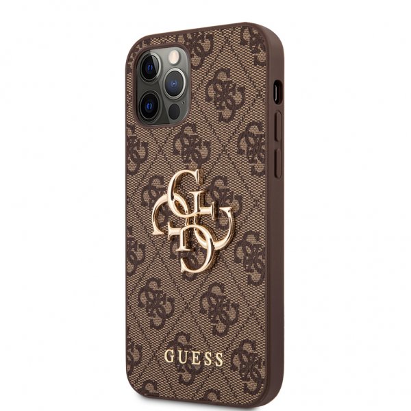Guess iPhone 12/iPhone 12 Pro Suojakuori Metal Logo, ruskea