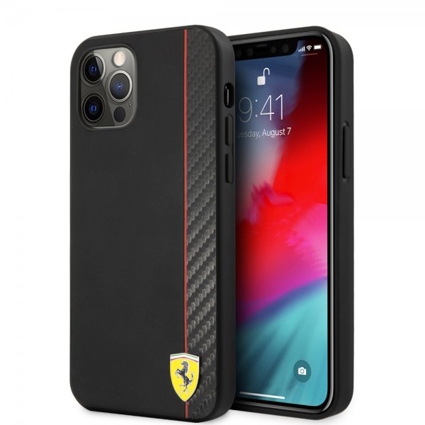 Ferrari iPhone 12/iPhone 12 Pro Suojakuori On Track Carbon Stripe Musta