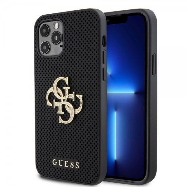 Guess iPhone 12/iPhone 12 Pro Kuori Perforated Glitter, musta