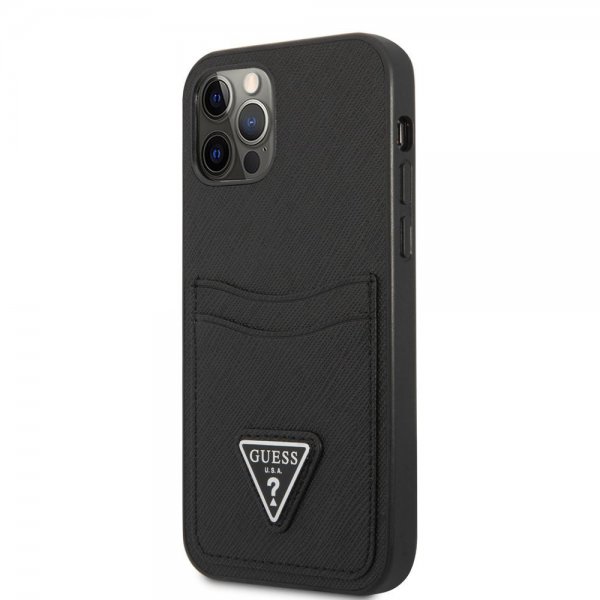 Guess iPhone 12/iPhone 12 Pro Suojakuori Saffiano Double Cardslot Musta