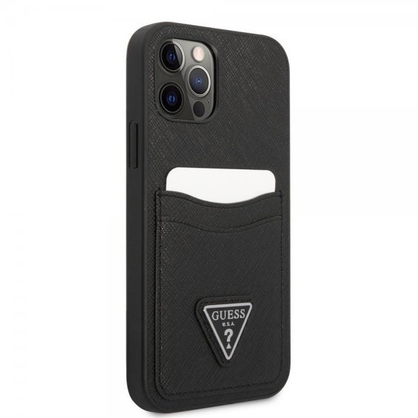 Guess iPhone 12/iPhone 12 Pro Suojakuori Saffiano Double Cardslot Musta