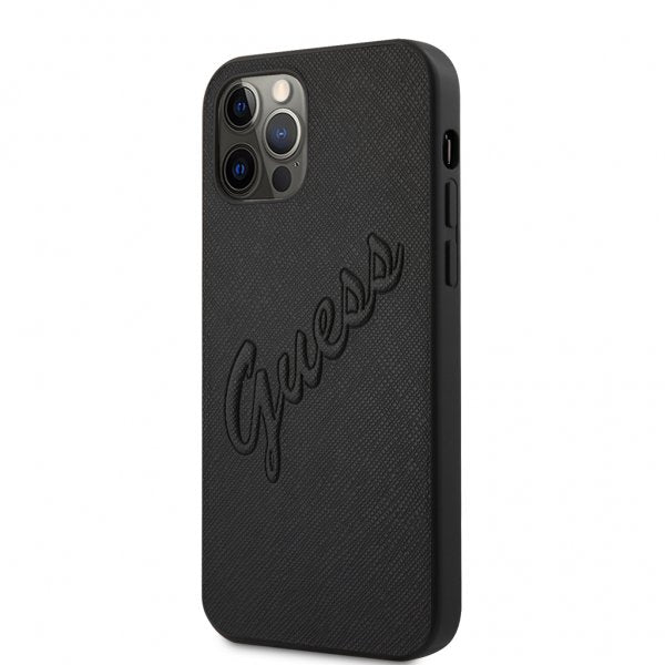Guess iPhone 12/iPhone 12 Pro Suojakuori Saffiano Vintage Script Musta