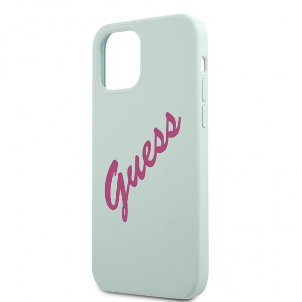 Guess iPhone 12/iPhone 12 Pro -kotelo Vintage Silicone Script, sininen