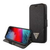 Guess iPhone 12 Mini Kotelo Gold Triangle Saffiano Musta