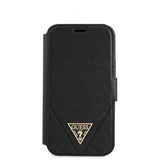 Guess iPhone 12 Mini Kotelo Gold Triangle Saffiano Musta