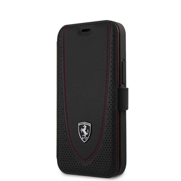Ferrari iPhone 12 Mini Kotelo Logo Perforoitu Musta