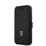 Ferrari iPhone 12 Mini Kotelo Logo Perforoitu Musta