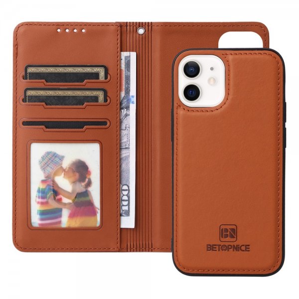 Betopnice iPhone 12 Mini -kotelo irrotettavalla kuorella 005 Ruskea